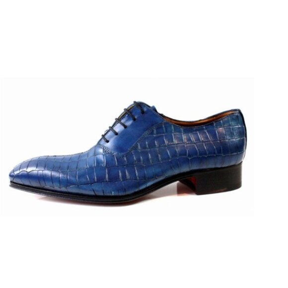 Kay Blue Half Crocodile Printed Calfskin Oxford